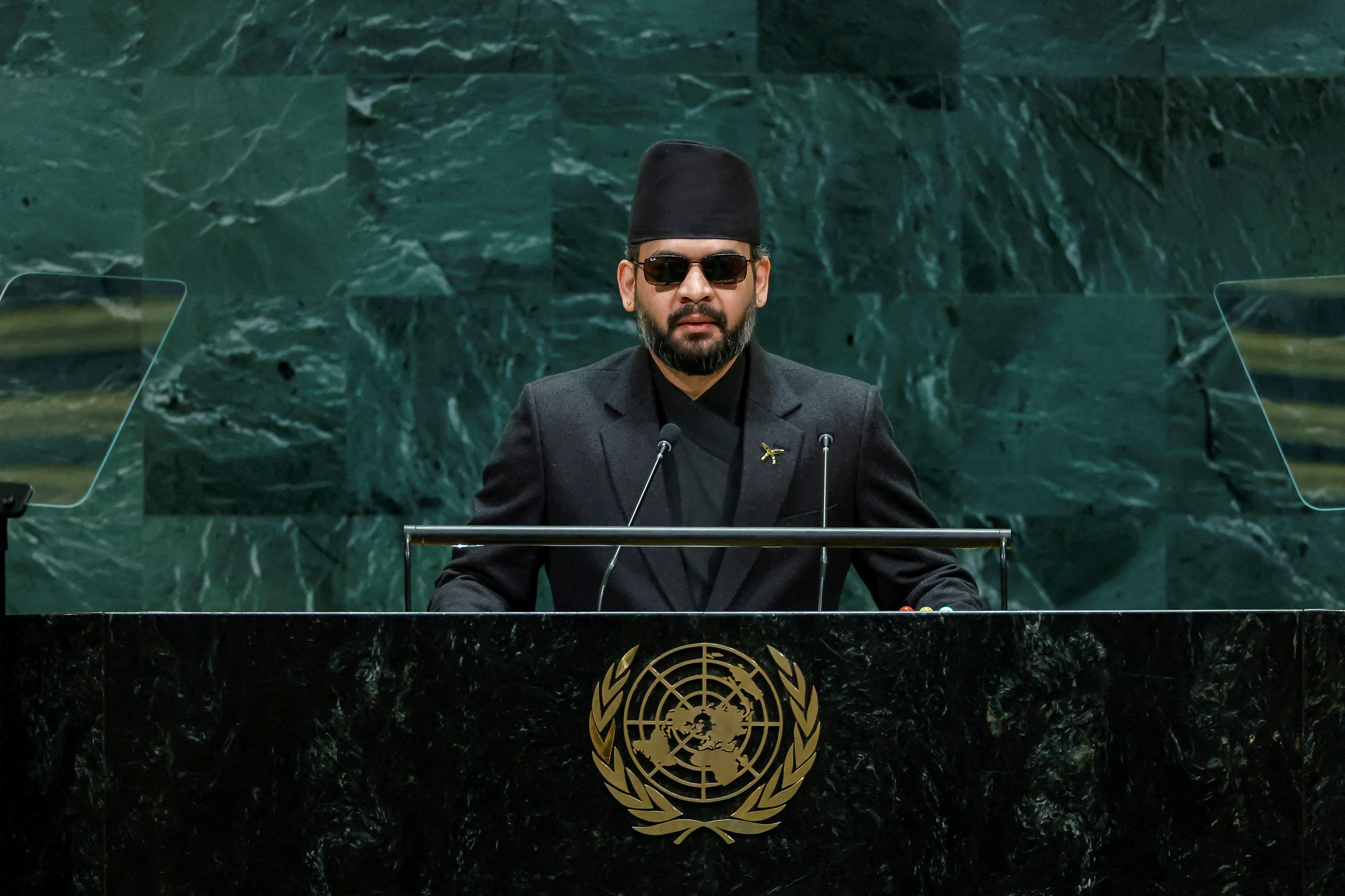 Nepal Prime Minister Balendra Shah addresses the 81st United Nations General Assembly at UN headquarters in New York City, US, September 24, 2026 [Eduardo Munoz/Reuters]