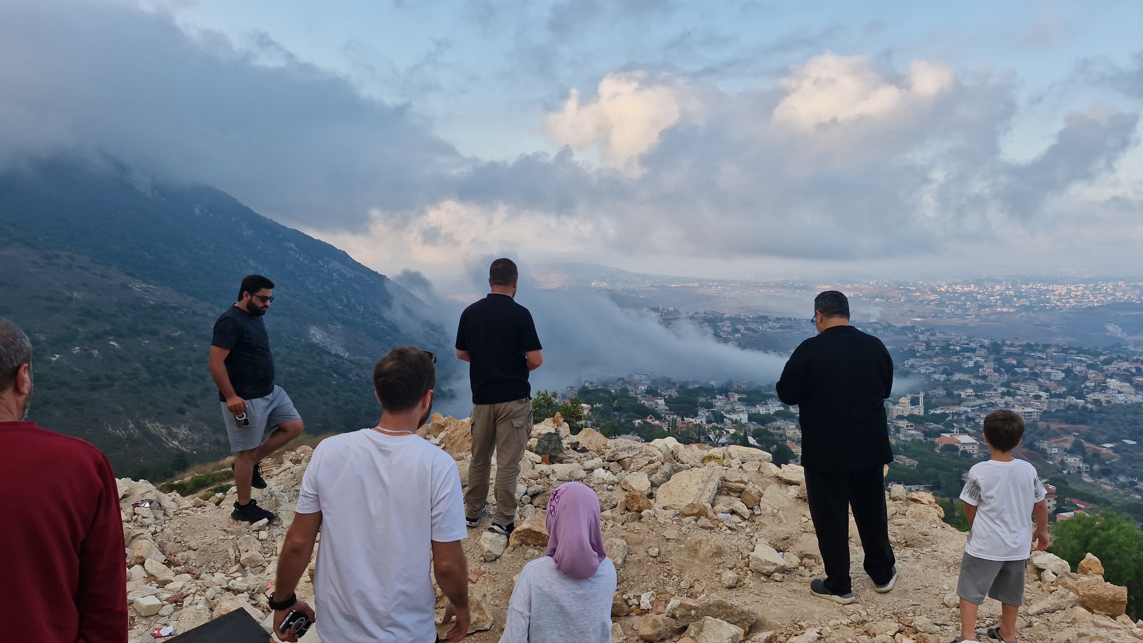 Thick smoke rises above residential structures following an Israeli air attack in the town of Arab Salim, Nabatieh, Lebanon
