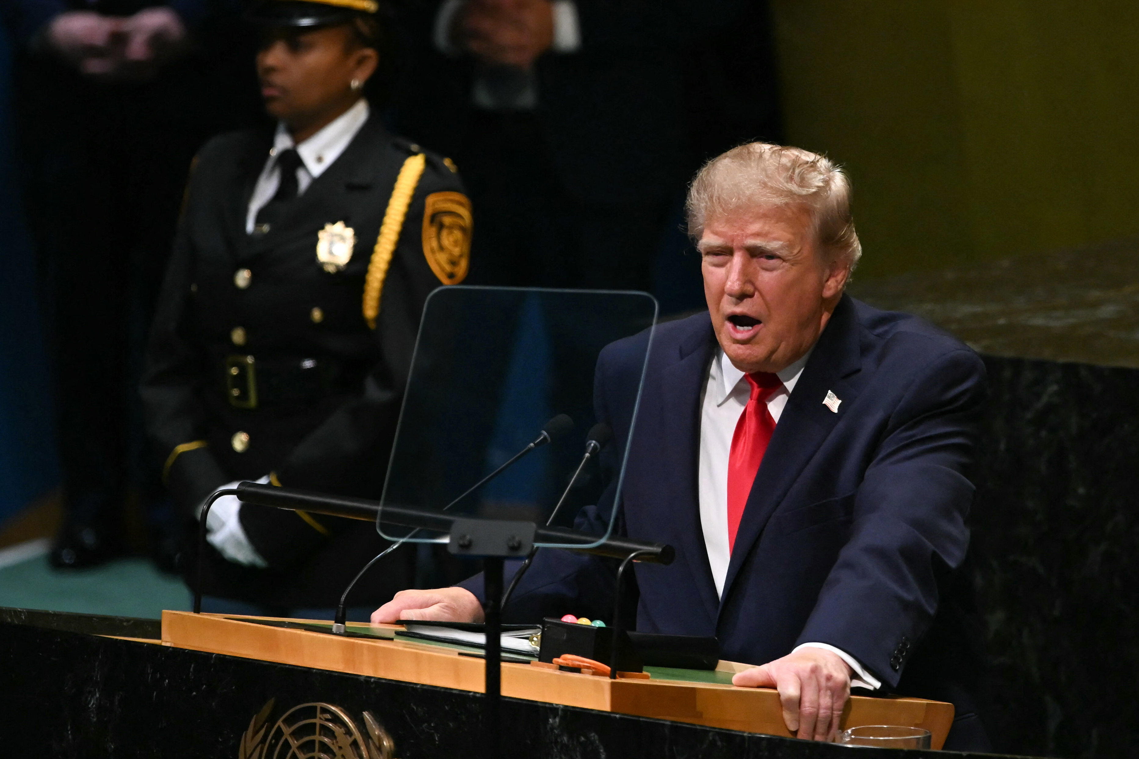 US President Donald Trump addresses the 81st United Nations General Assembly at the United Nations Headquarters in New York, on September 22, 2026. (Photo by Brendan SMIALOWSKI / AFP)