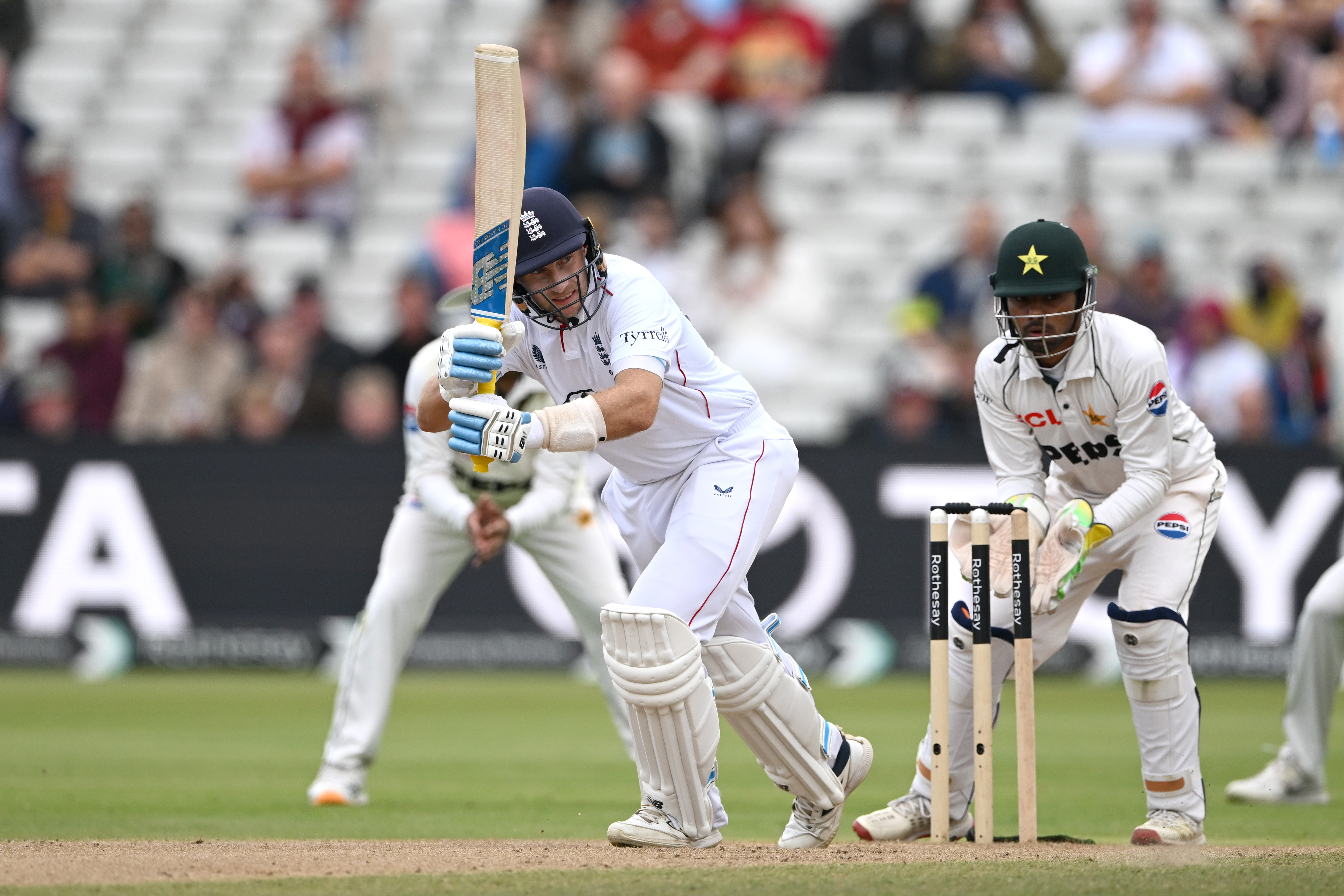 BIRMINGHAM, ENGLAND - SEPTEMBER 12: England captain Joe Root bats during day four of the 3rd Rothesay Test Match between England and Pakistan at Edgbaston on September 12, 2026 in Birmingham, England. (Photo by Gareth Copley/Getty Images)