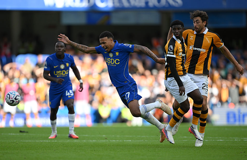 Morgan Rogers of Chelsea is fouled by Matt Crooks of Hull City during the Premier League 2026/27 match