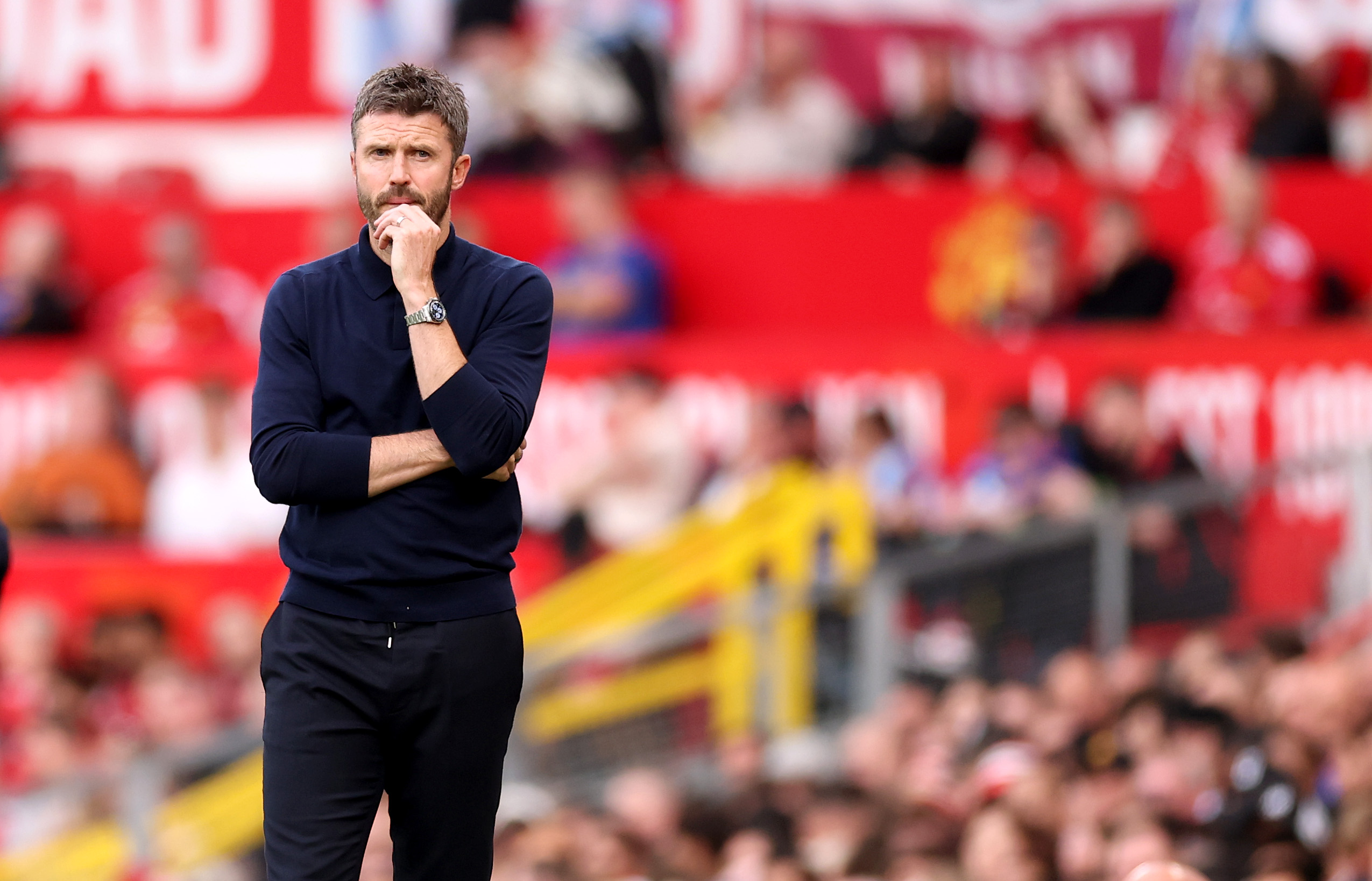 MANCHESTER, ENGLAND - SEPTEMBER 13: Michael Carrick, Manager of Manchester United, during the Premier League 2026/27 match between Manchester United and Manchester City at Old Trafford on September 13, 2026 in Manchester, England. (Photo by Carl Recine/Getty Images)