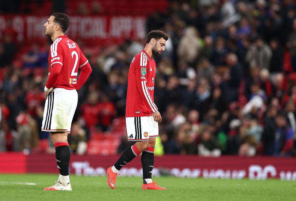Bruno Fernandes of Manchester United reacts after the Carabao Cup Third Round match between Manchester United and Brighton & Hove Albion