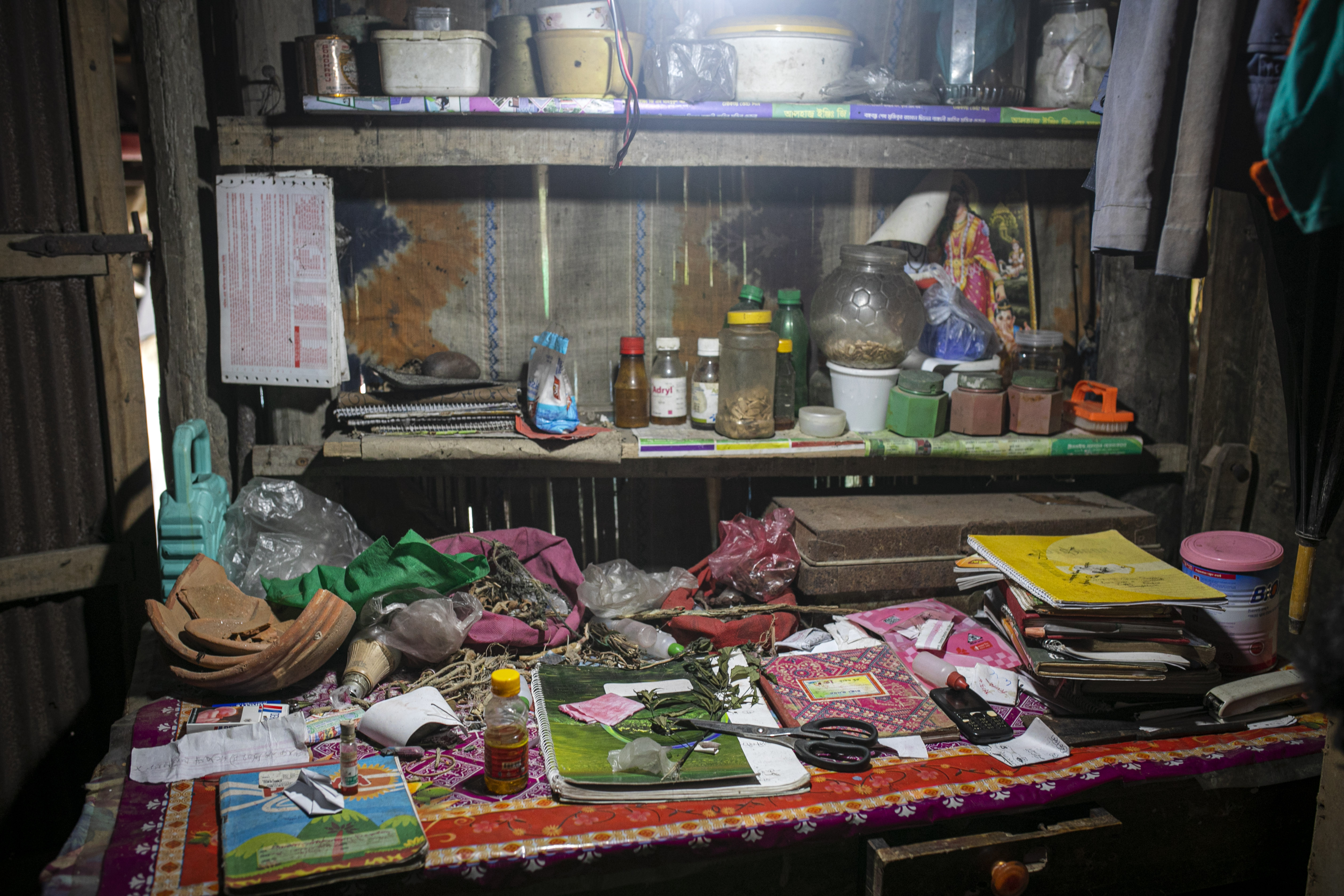 Medicinal plants and traditional remedies fill Suranjan Raptan’s medicine cabinet in Koyra