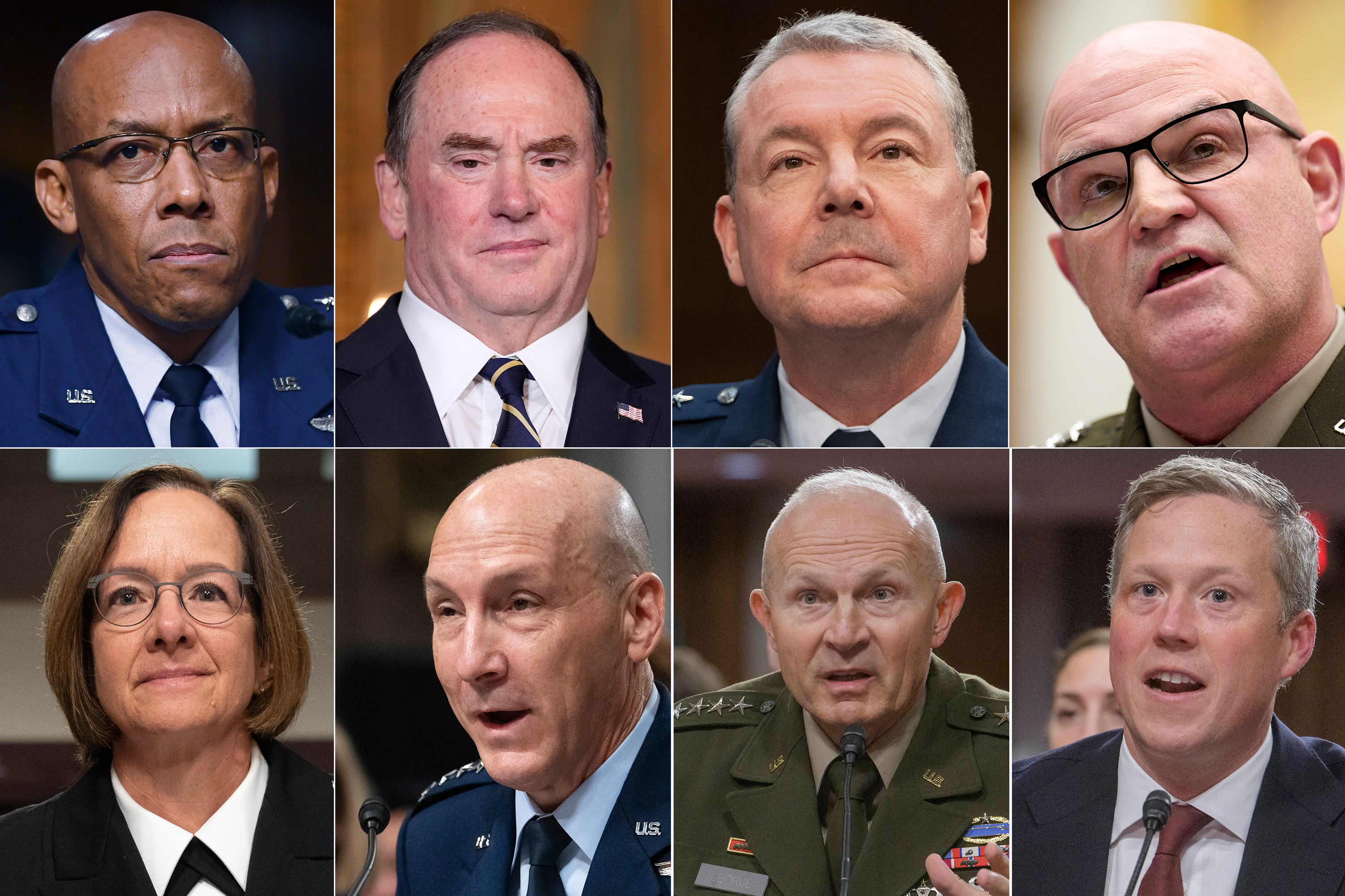 Charles Q. Brown, Jr., John Phelan, Jeffrey Kruse, Gen. James Mingus. Lisa Franchetti, Gen. David Allvin, Randy A. George, Daniel P. Driscoll