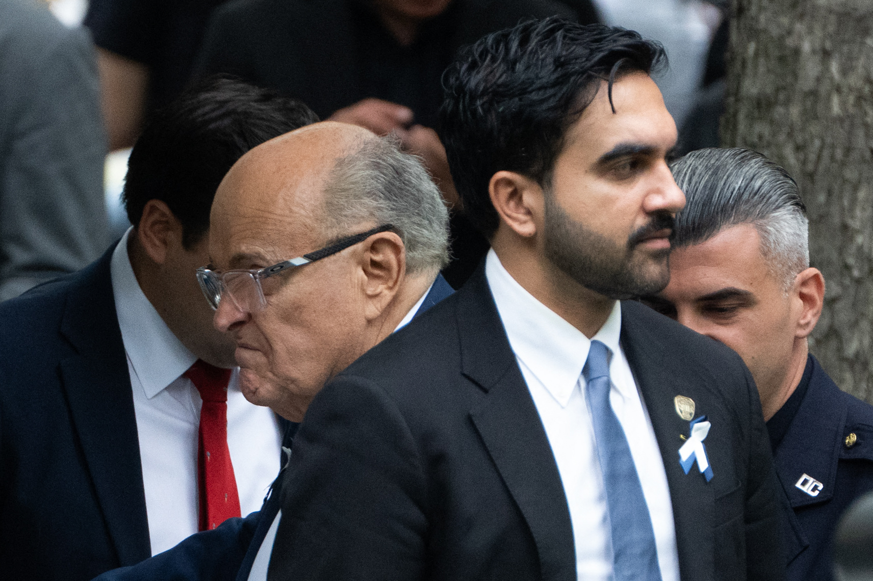 (L/R) Former New York City Mayor Rudy Giuliani and New York City Mayor Zohran Mamdani attend the 25th anniversary commemoration of the September 11, 2001 attacks at the National September 11 Memorial in New York on September 11, 2026. (Photo by Barry Williams / POOL / AFP)