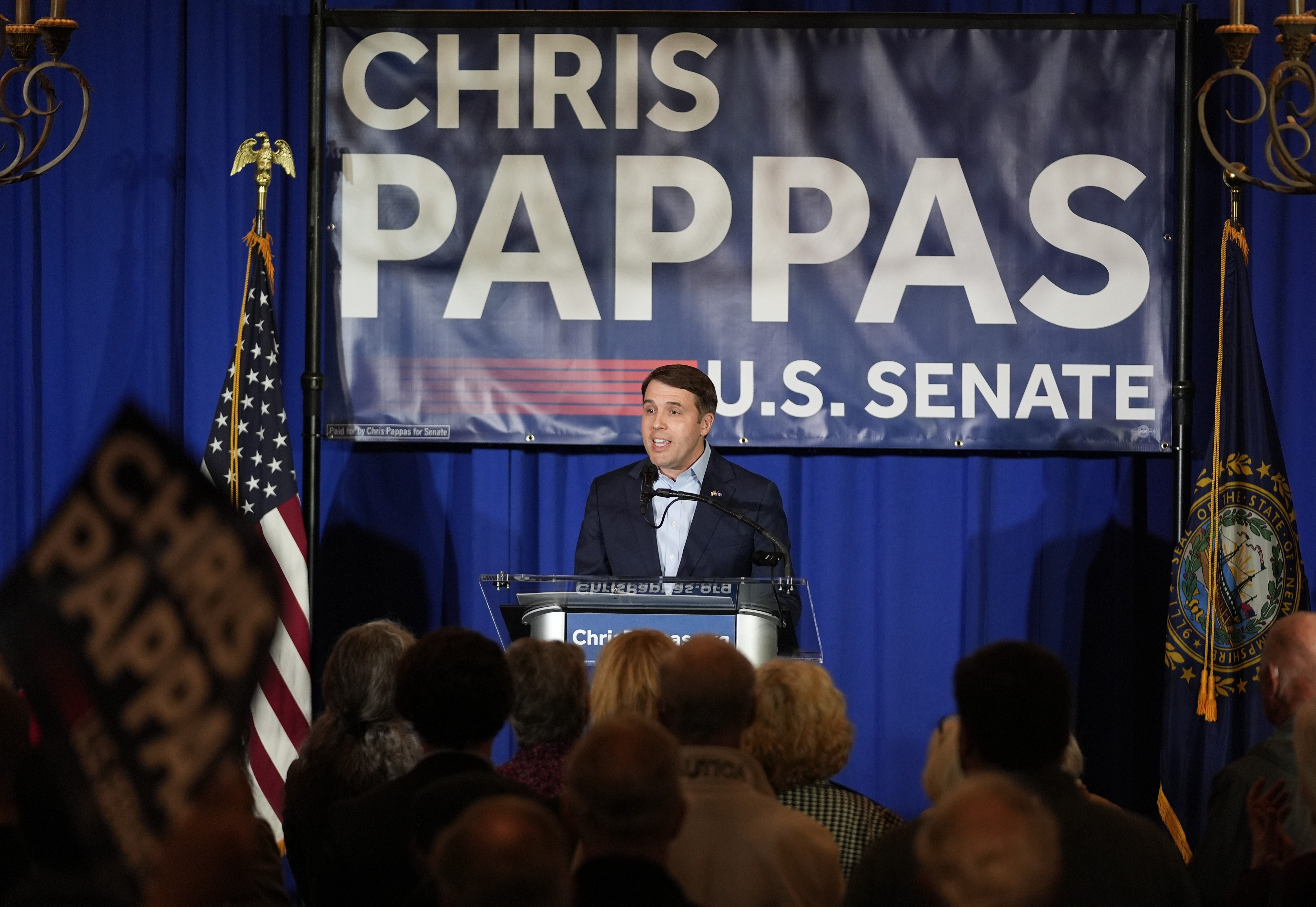 U.S. Rep. Chris Pappas, D-N.H., announces his bid to succeed retiring U.S. Sen. Jeanne Shaheen, a fellow Democrat, Thursday, April 3, 2025, in Manchester, N.H. (AP Photo/Robert F. Bukaty)