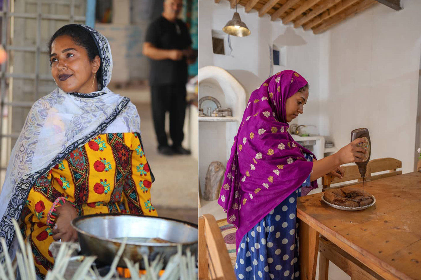 Bandari in her beach restaurant and preparing food for customers [Courtesy of Forogh Allaie]