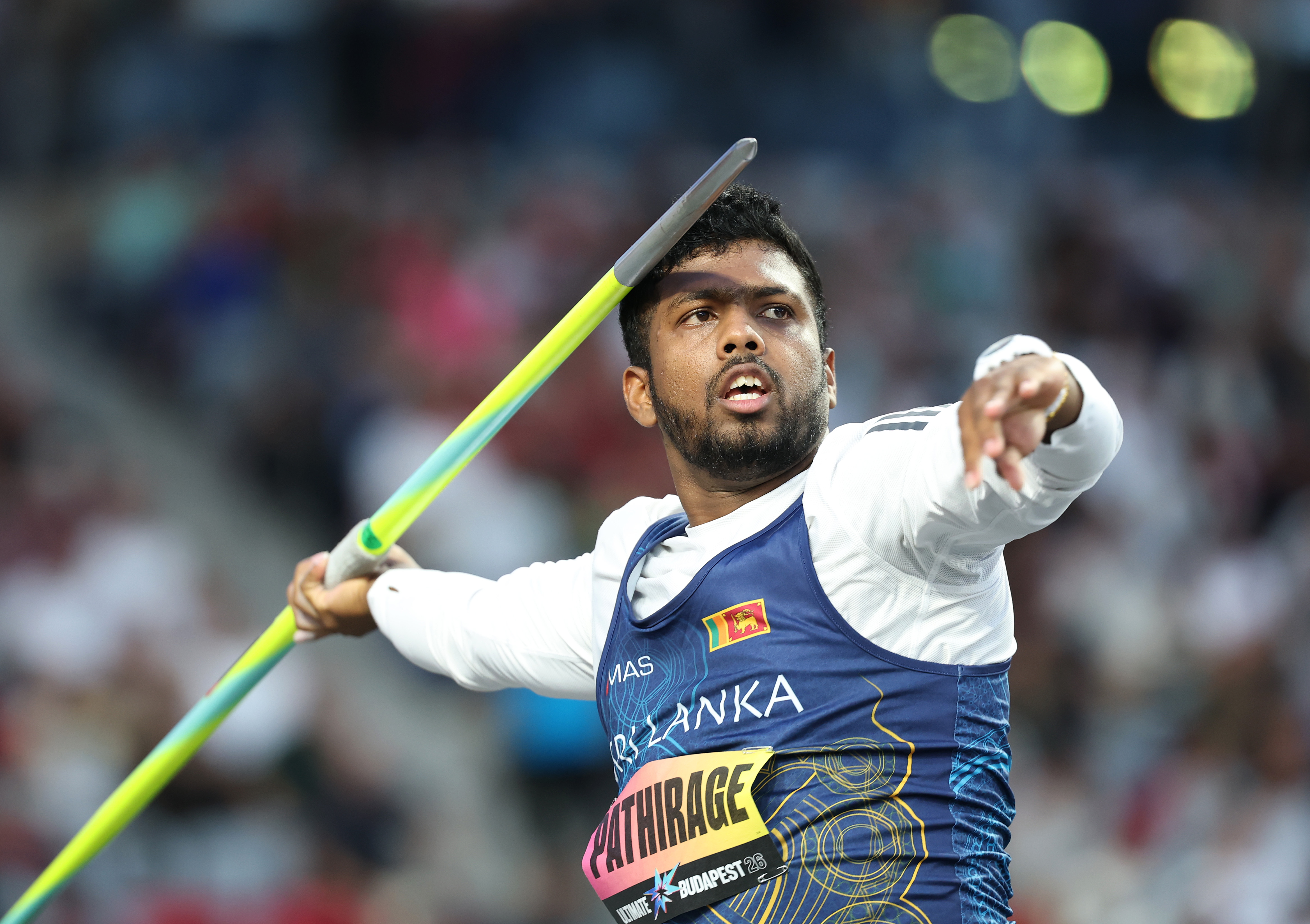 Rumesh Tharanga Pathirage of Sri Lanka competes in the Men's Javelin Throw Final at the World Athletics Ultimate Championship