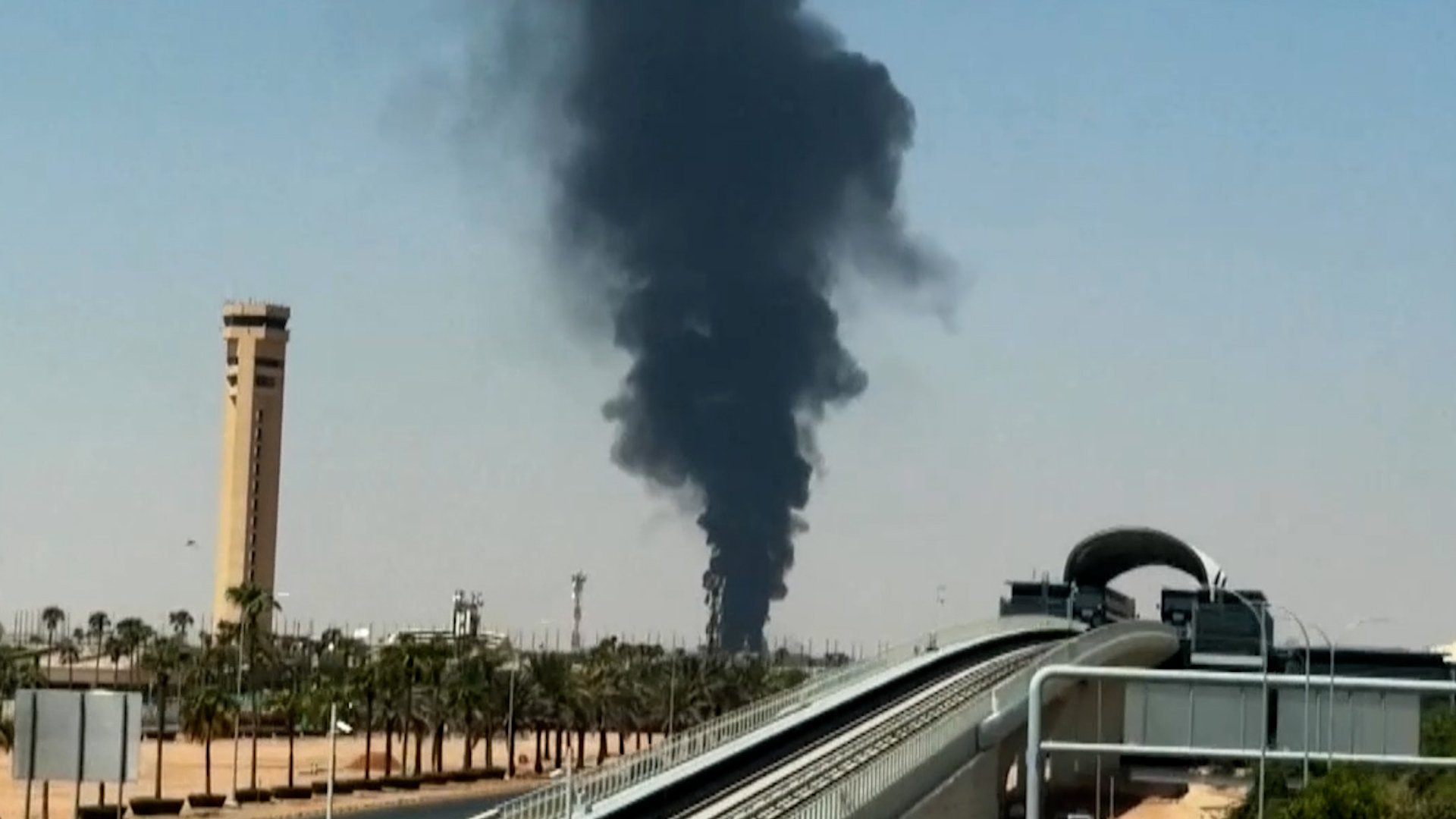 smoke rising from an aftermath of a Houthi attack in Saudi