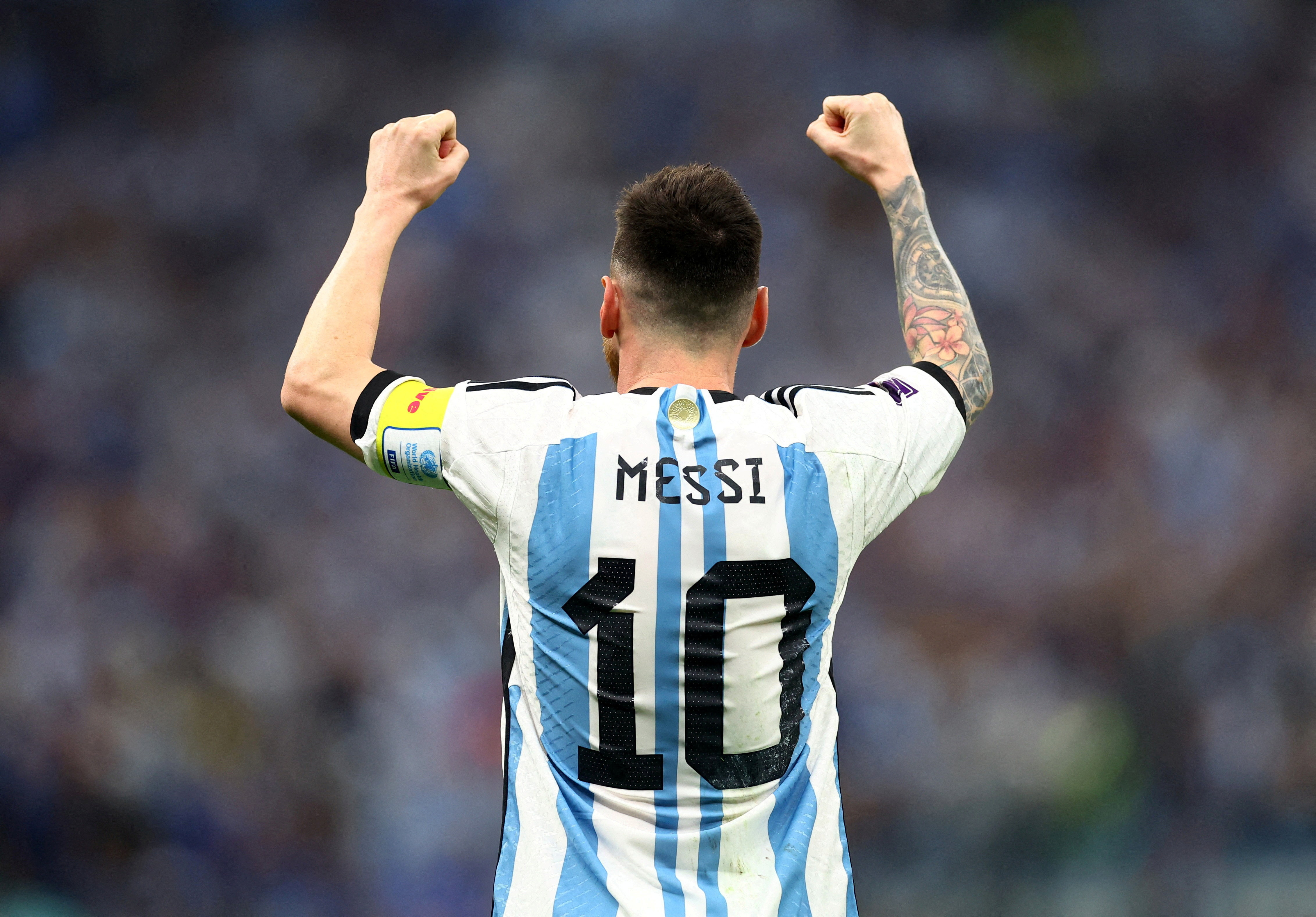 FILE PHOTO: Soccer Football - FIFA World Cup Qatar 2022 - Semi Final - Argentina v Croatia - Lusail Stadium, Lusail, Qatar - December 13, 2022 Argentina's Lionel Messi celebrates scoring their first goal REUTERS/Carl Recine/File Photo