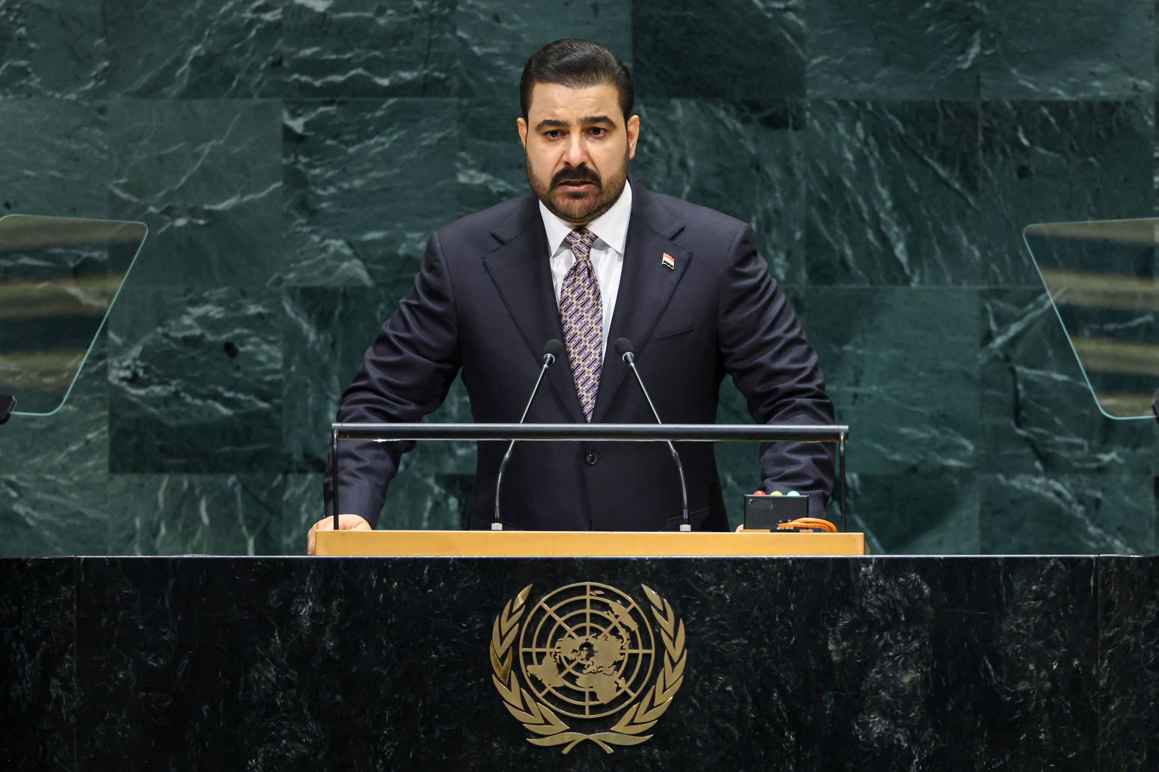 Iraq's Prime Minister Ali al-Zaidi addresses the 81st United Nations General Assembly (UNGA) at UN headquarters in New York City, US, September 25, 2026. REUTERS/Caitlin Ochs