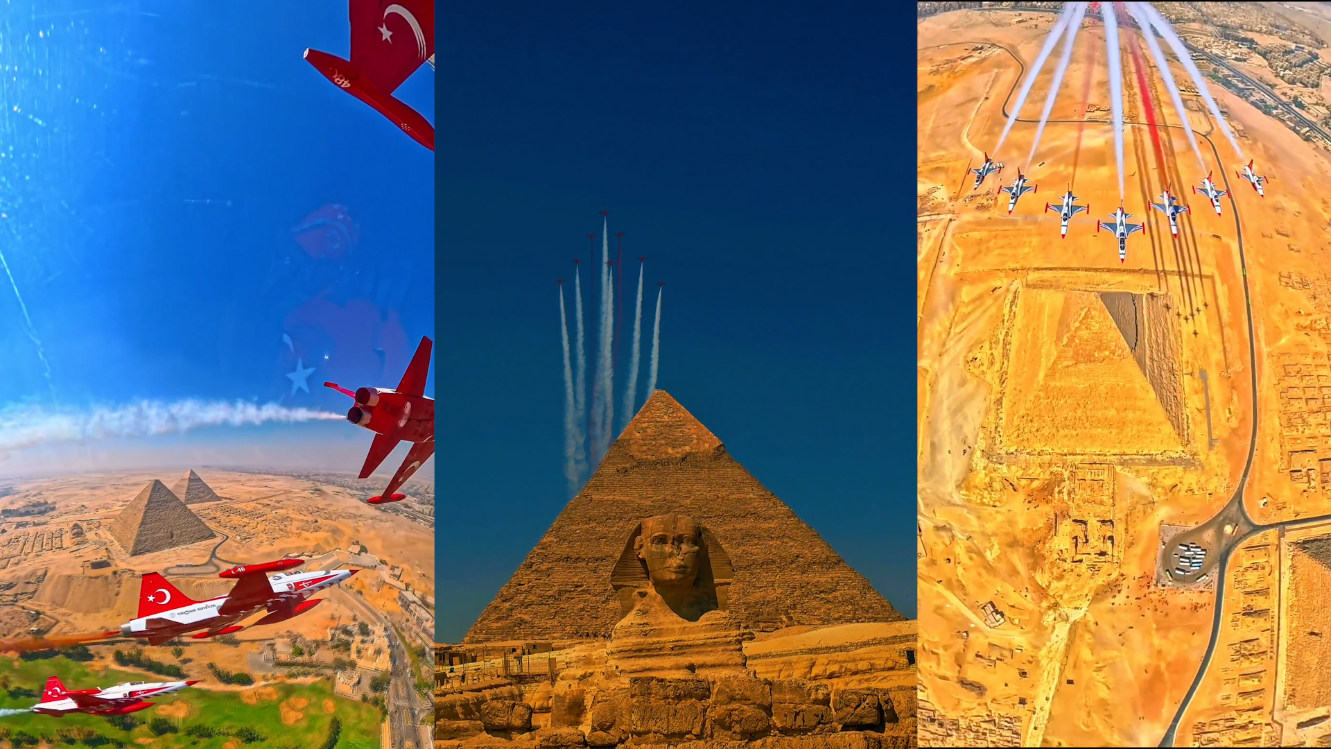 Turkish jets fly over Egypt's Pyramids of Giza