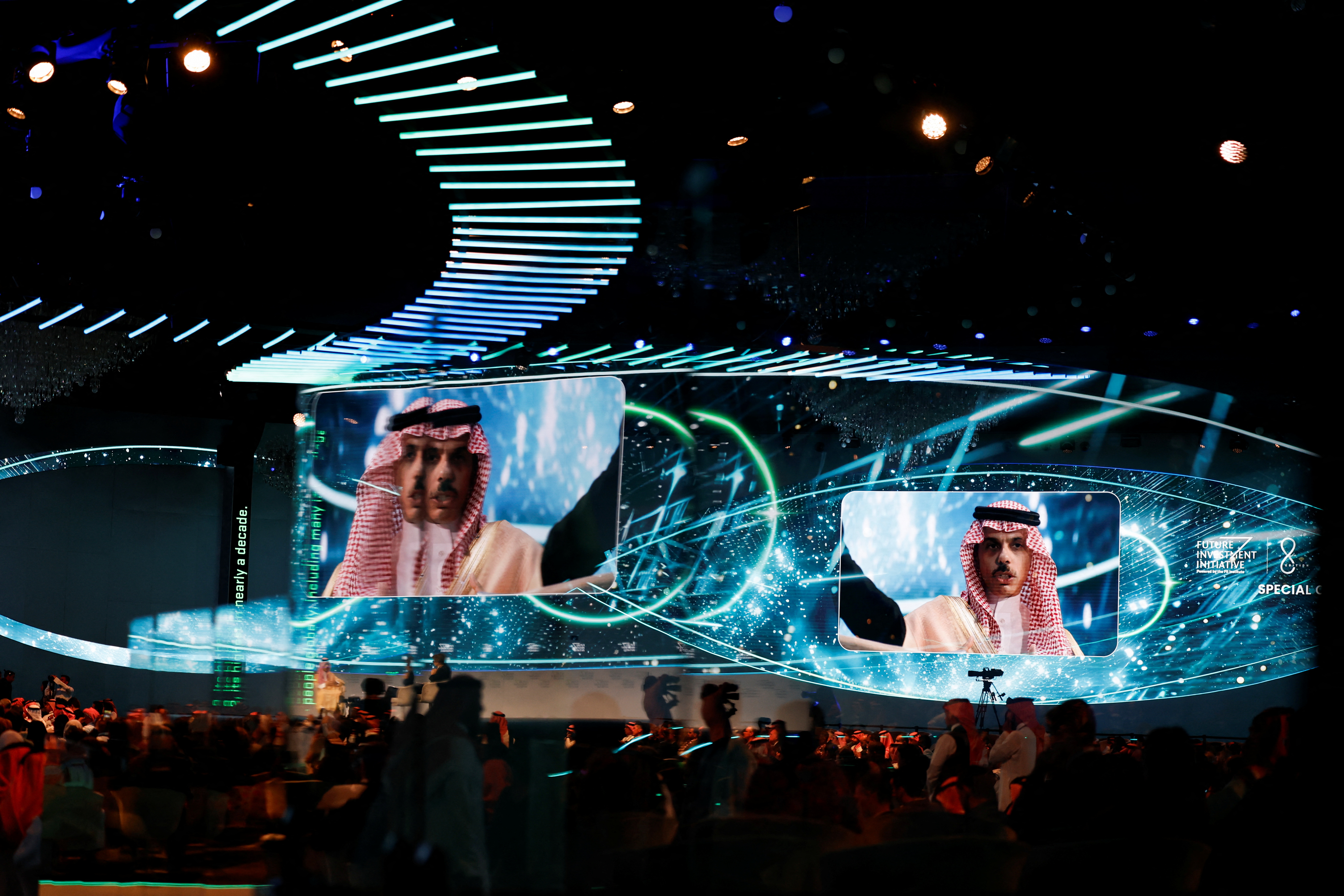 Saudi Foreign Minister Prince Faisal bin Farhan Al-Saud speaks at the Future Investment Initiative (FII) conference in Riyadh, Saudi Arabia October 31, 2024 [Hamad I Mohammed/Reuters]