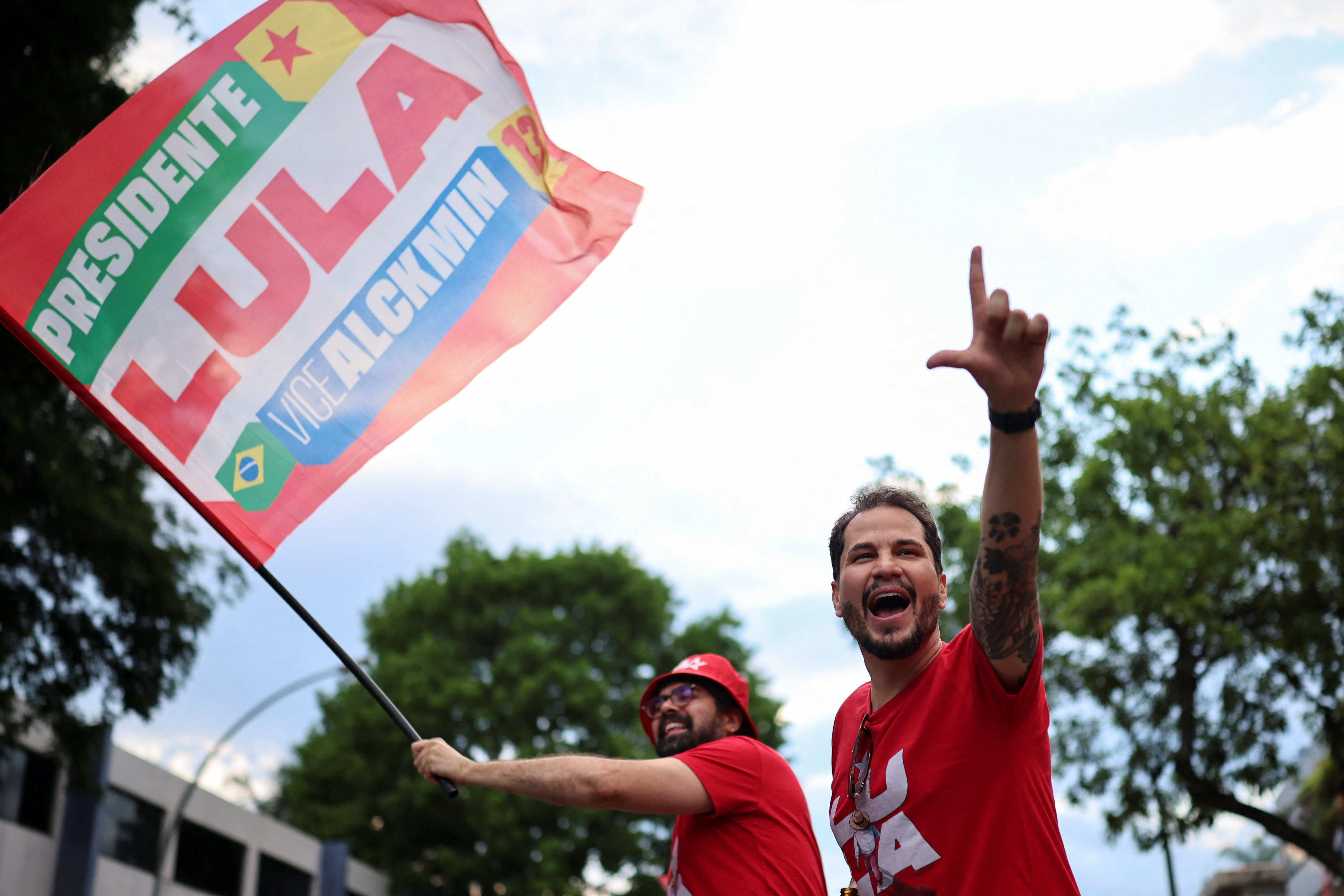 Supporters of Brazilian President Luiz Inacio Lula da Silva