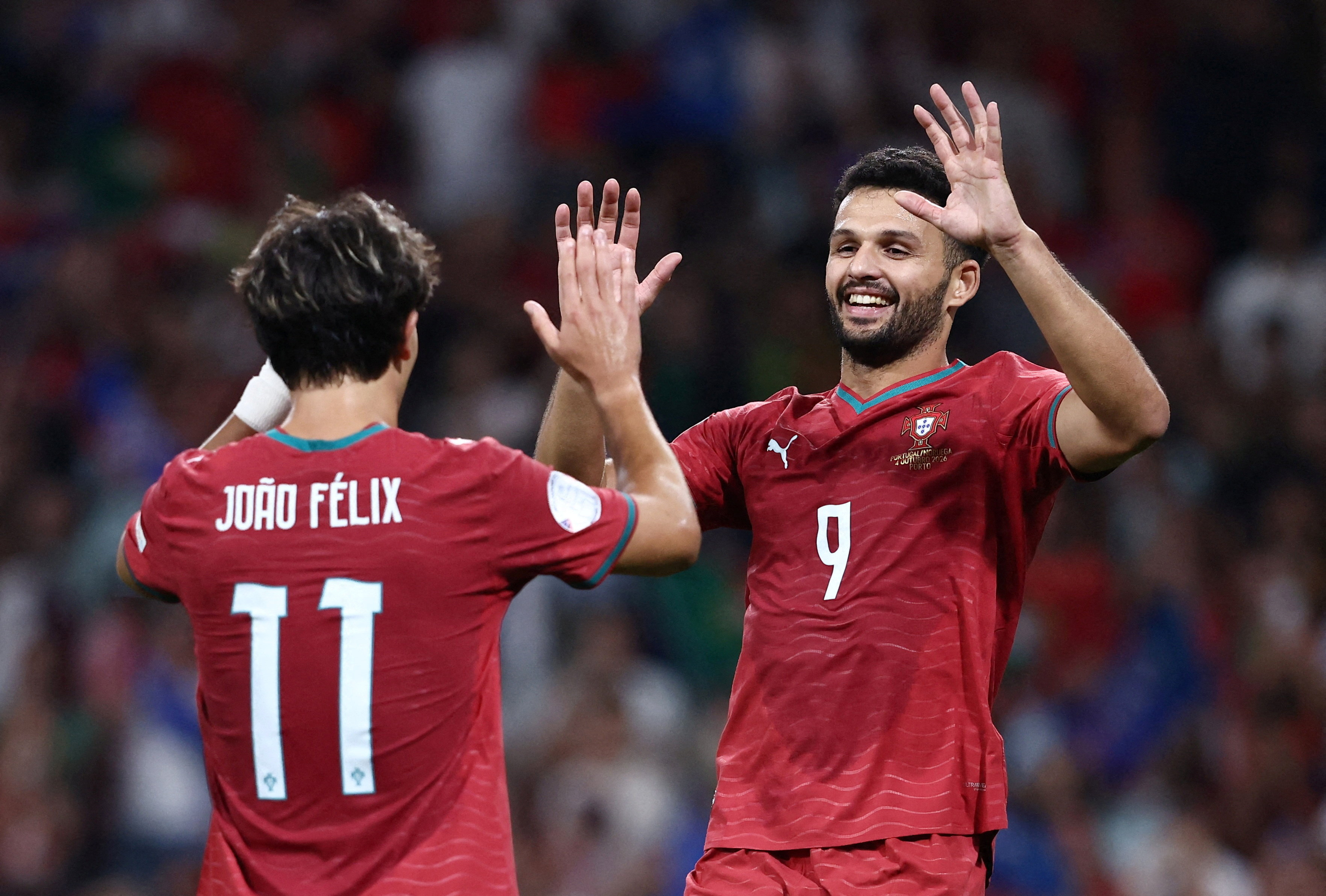 Portugal's Goncalo Ramos celebrates scoring against Norway in the UEFA Nations League