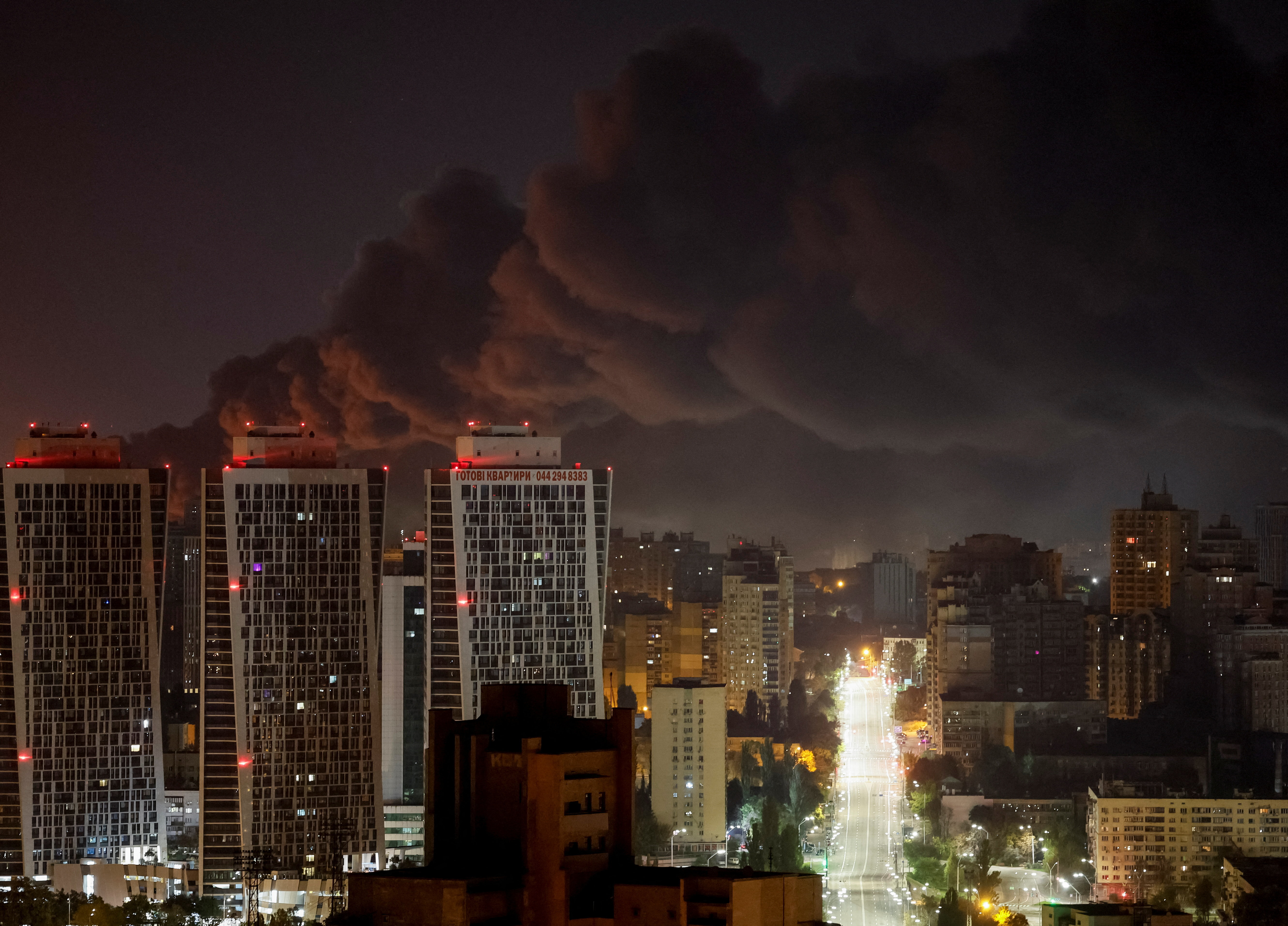 Smoke rises in the city during a Russian missile strike, amid Russia's attack on Ukraine