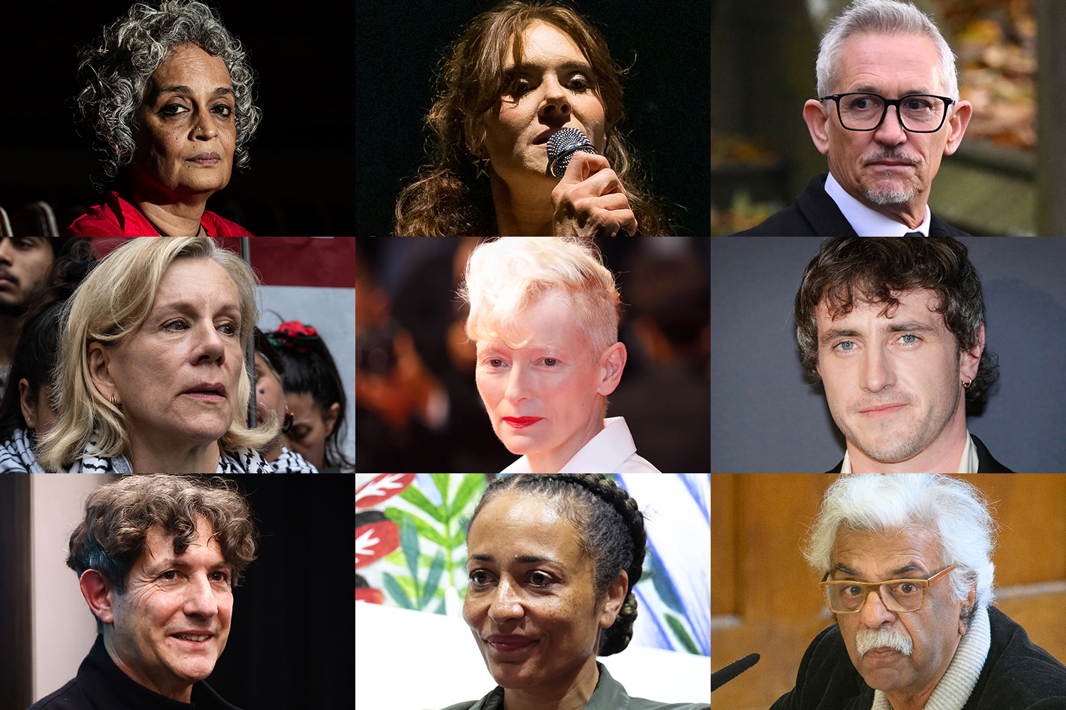 Paul Mescal, Tilda Swinton, Juliet Stevenson, Gary Lineker; Arundhati Roy, Zadie Smith, musician Kate Nash  Jonathan Glazer, historian Tariq Ali