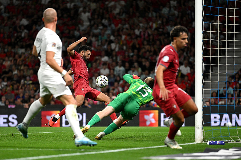 Goncalo Ramos of Portugal scores his team’s second goal during the UEFA Nations League 2026/27 group phase match between Portugal and Norway
