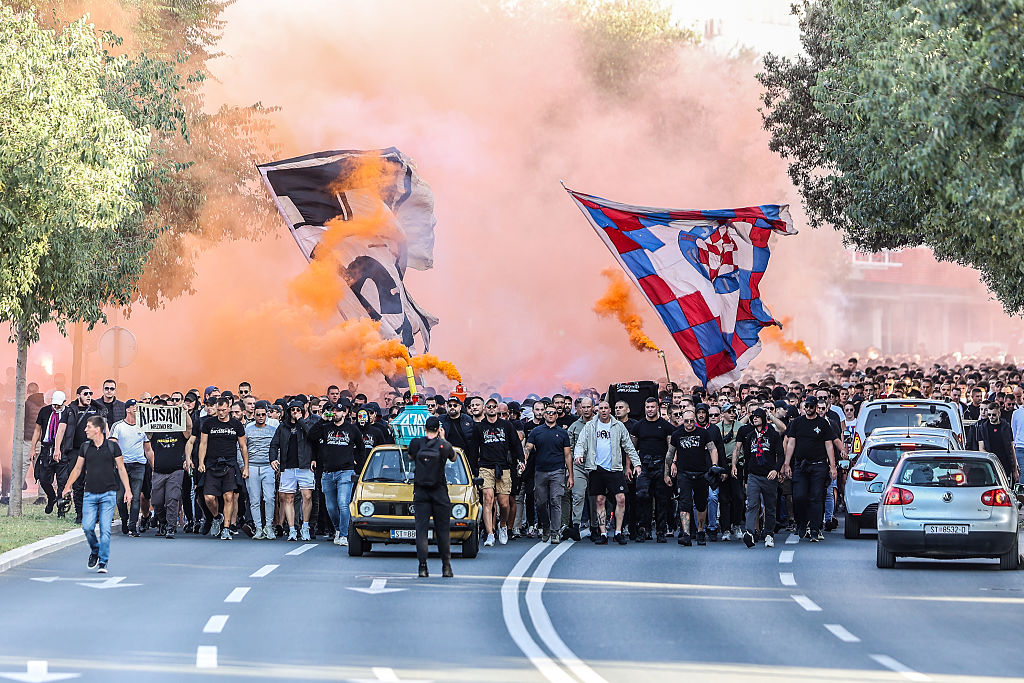 Torcida, supporters of Hajduk Split, on their way to Poljud Stadium.