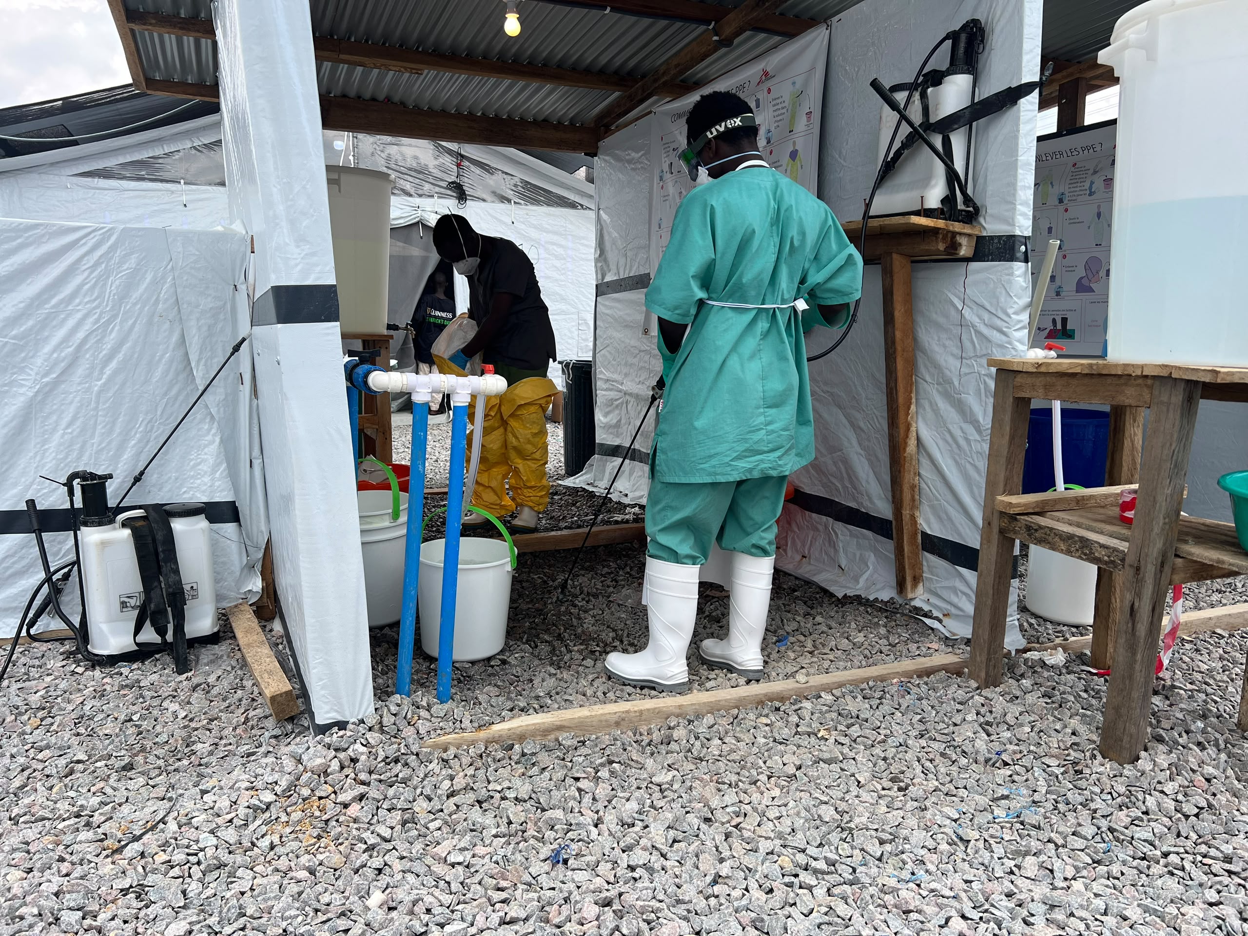 A hygienist at an Ebola treatment centre in Bunia, in the Democratic Republic of the Congo.