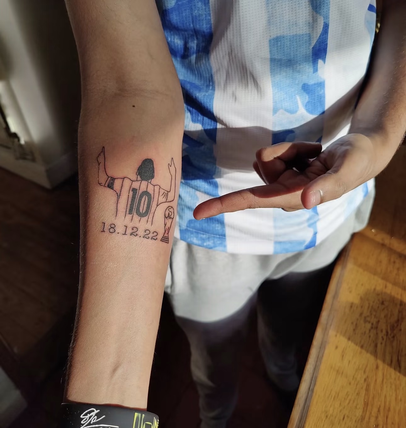 Sagar Shinde, an ardent fan of Argentina, got Messi’s 2022 FIFA World Cup-winning moment tattooed on his forearm [Courtesy of Sagar Shinde]