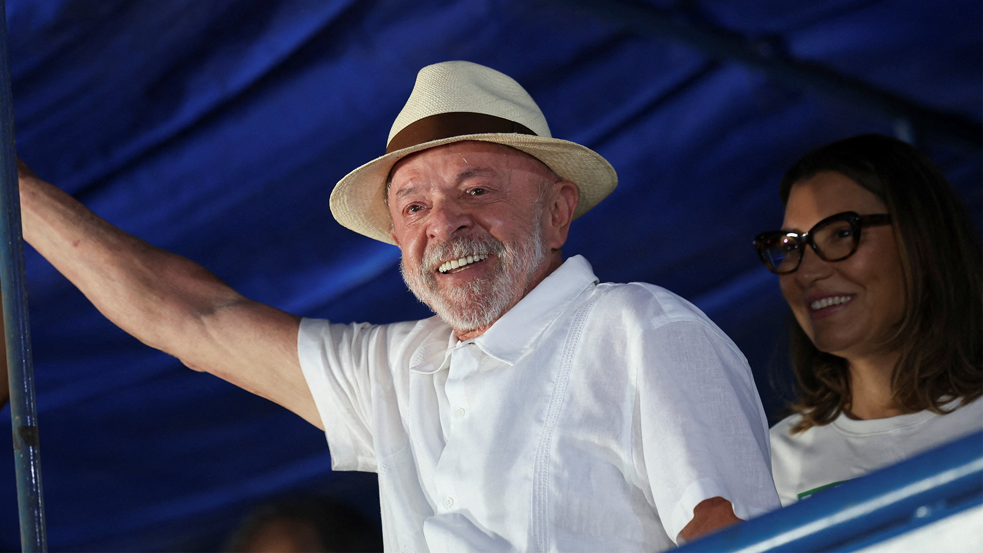Brazilian President Luiz Inacio Lula da Silva, the Workers' Party (PT) candidate who won the presidential runoff election on Sunday, stands next to his wife, Rosangela "Janja" da Silva, as supporters gather to celebrate his 81st birthday, in Brasilia, Brazil, October 27, 2026. REUTERS