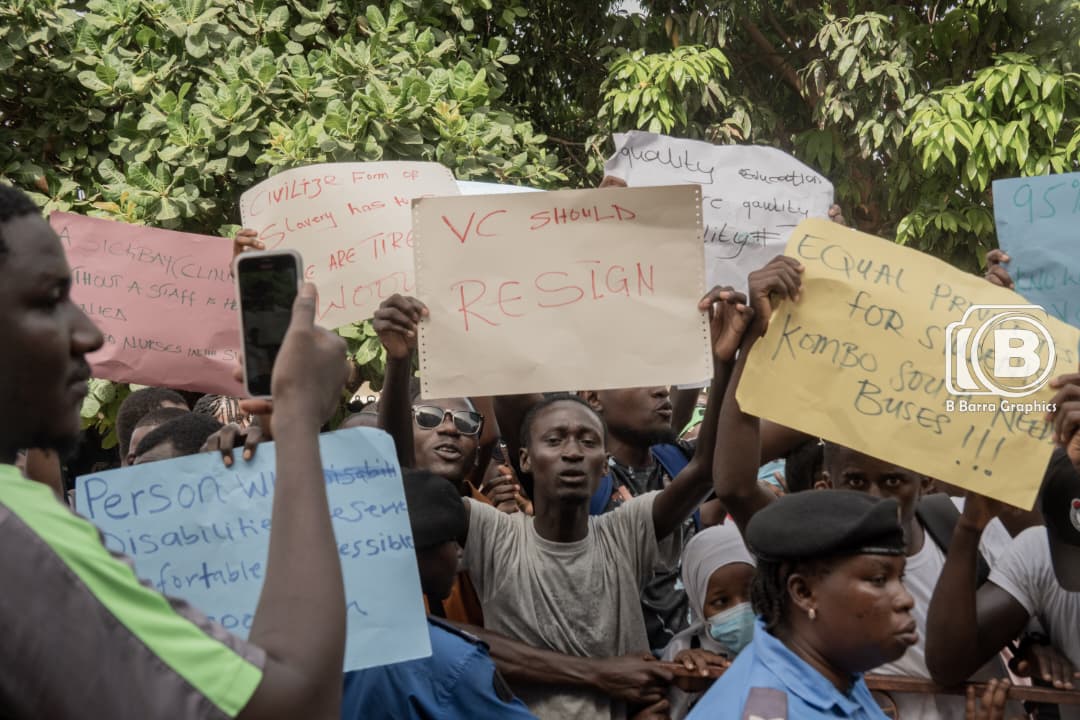 Students at the University of The Gambia demand the resignation of university leaders [Barra Graphics]