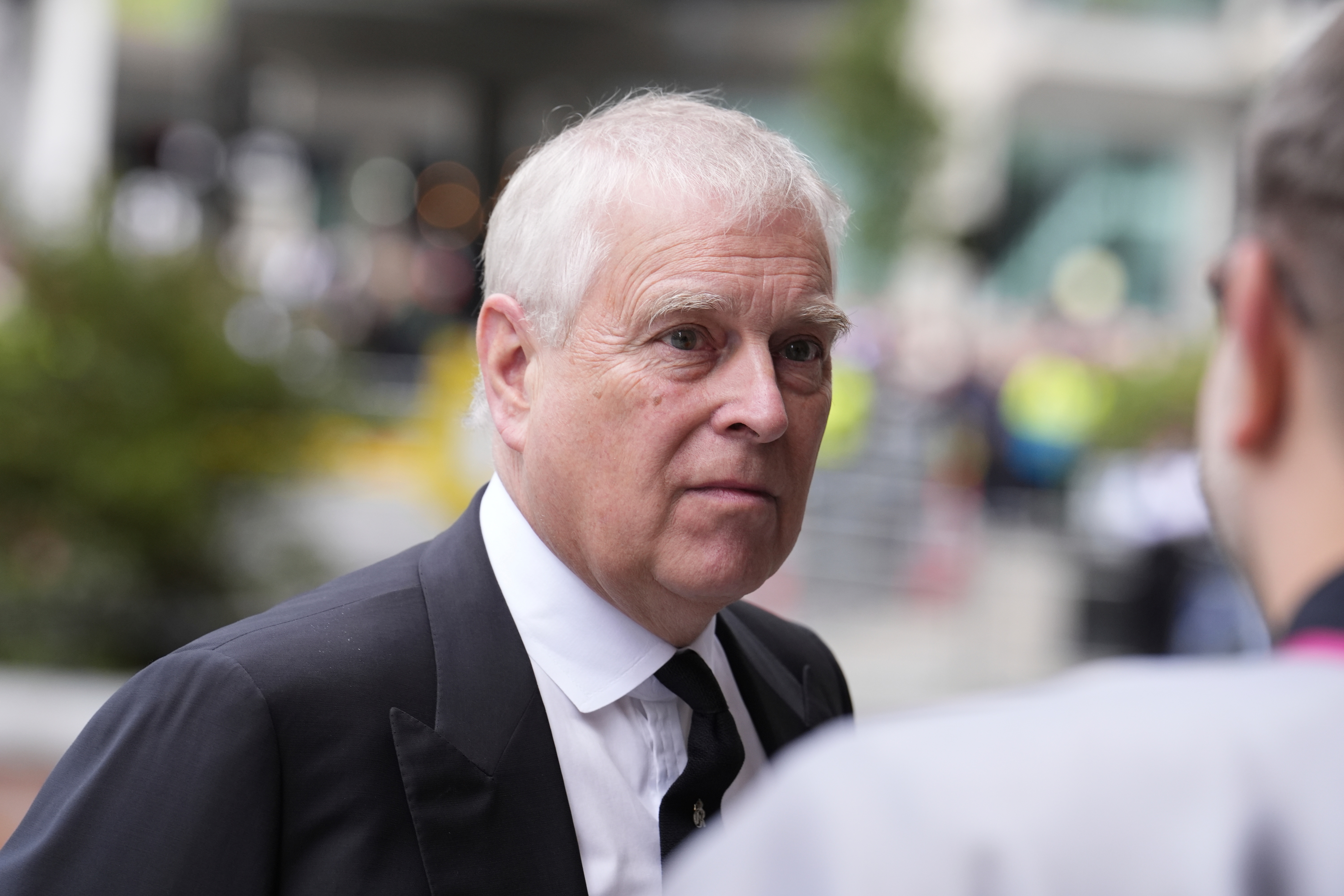 FILE - Britain's Andrew Mountbatten-Windsor arrives for the funeral of the Duchess of Kent at Westminster Cathedral in London, Tuesday, Sept. 16, 2025. (Jordan Pettitt/Pool Photo via AP, file)