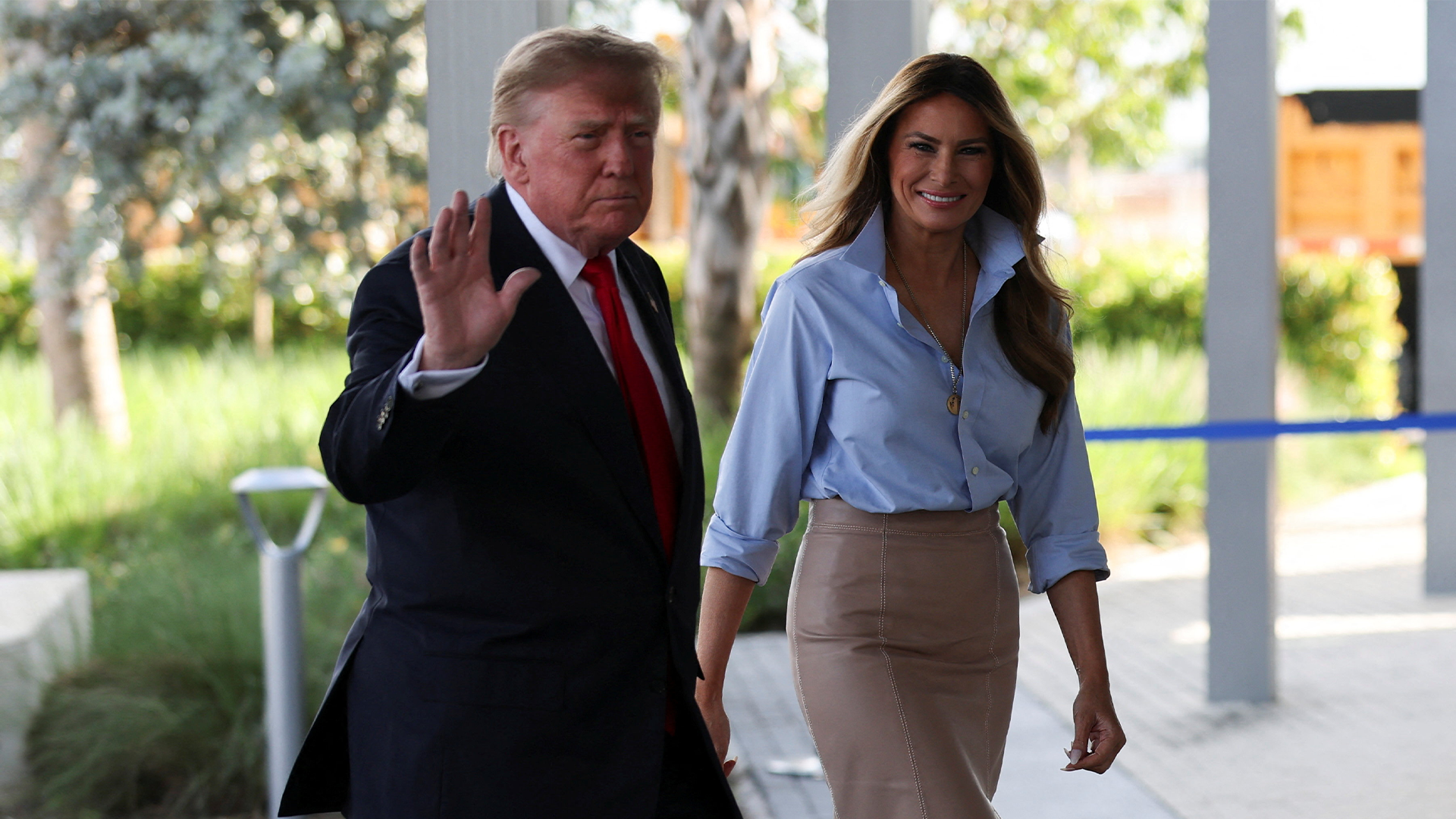 US President Donald Trump and first lady Melania Trump arrive at Palm Beach County Supervisor of Elections office to cast their ballot in the 2026 midterm elections in West Palm Beach, Florida, US, October 24, 2026. REUTERS