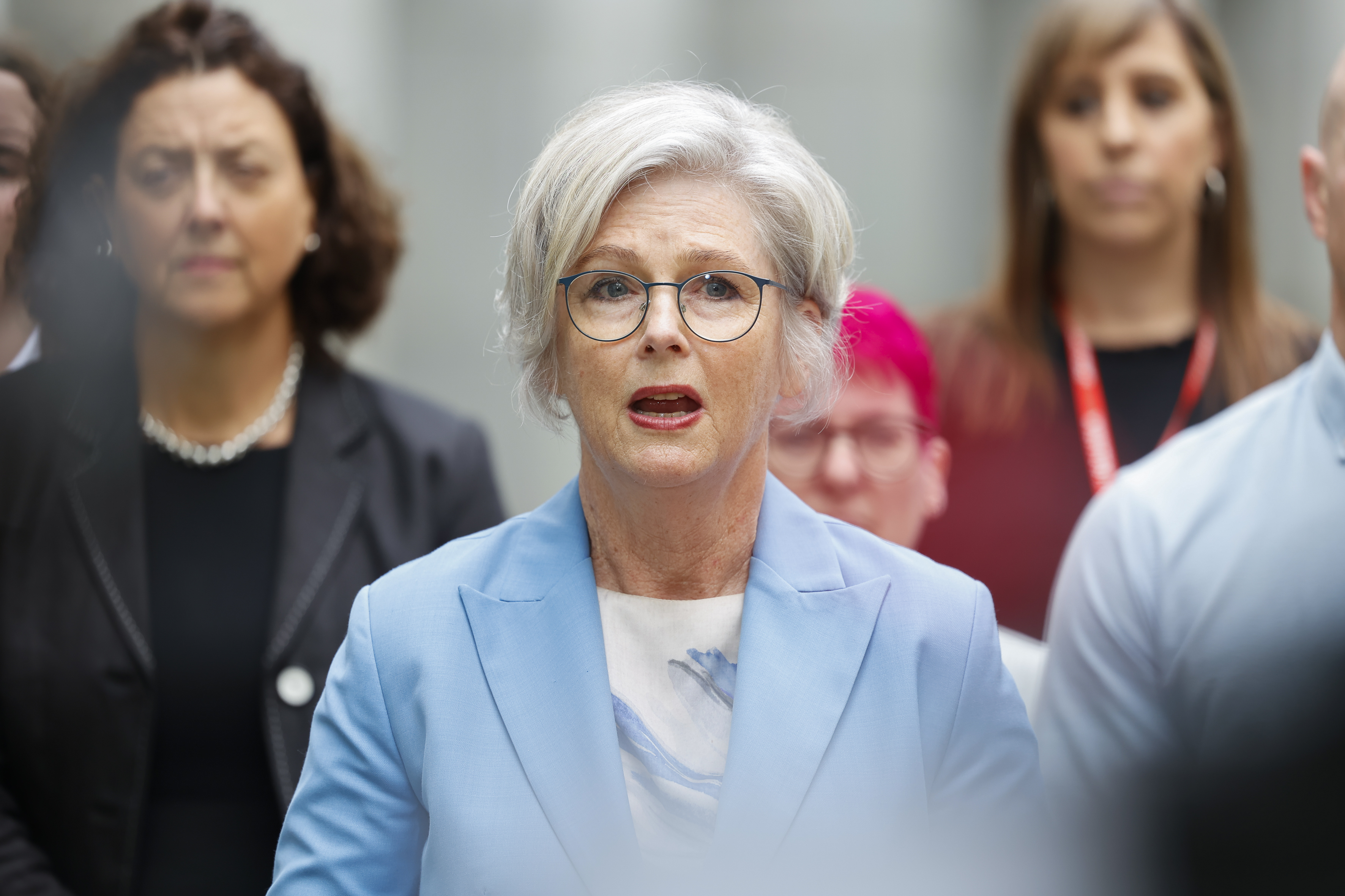 Helen Haines speaks to the media in February 2026