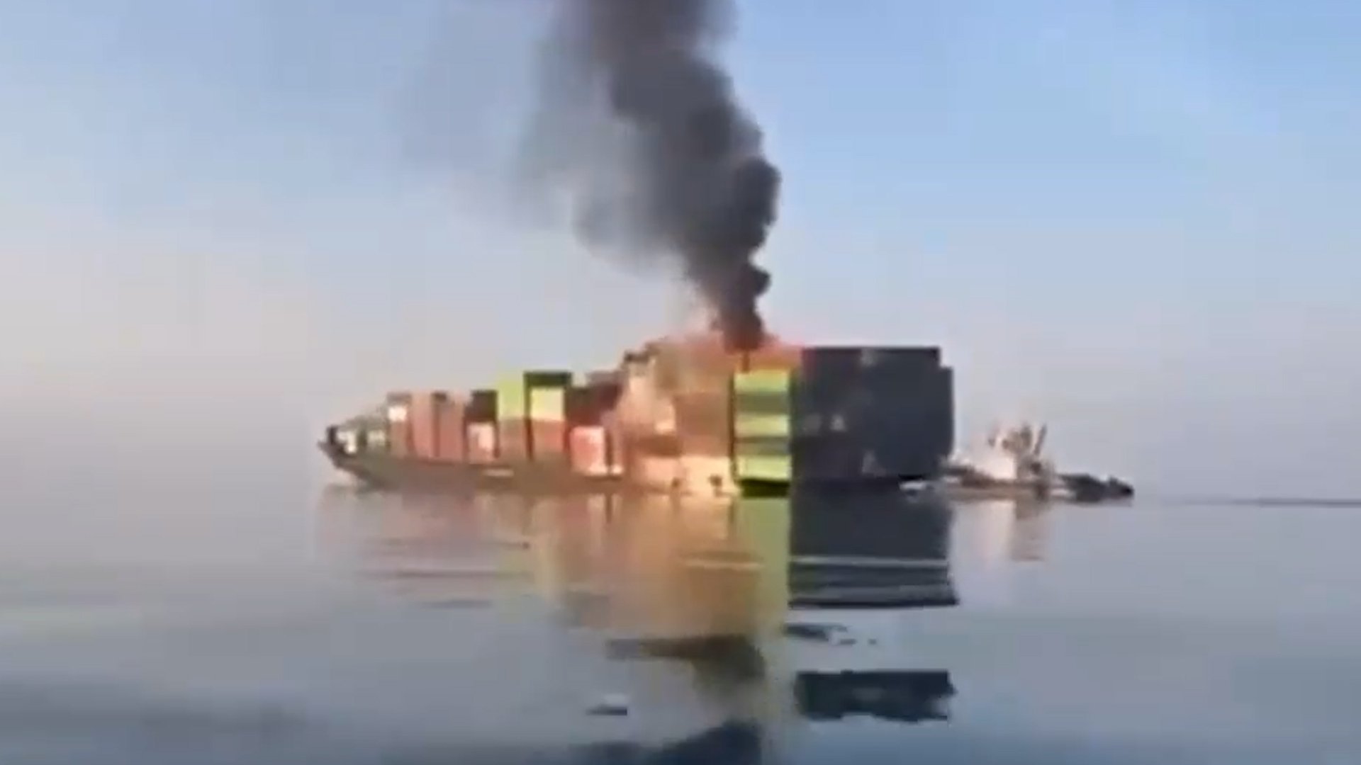 Burning vessel on the Strait of Hormuz