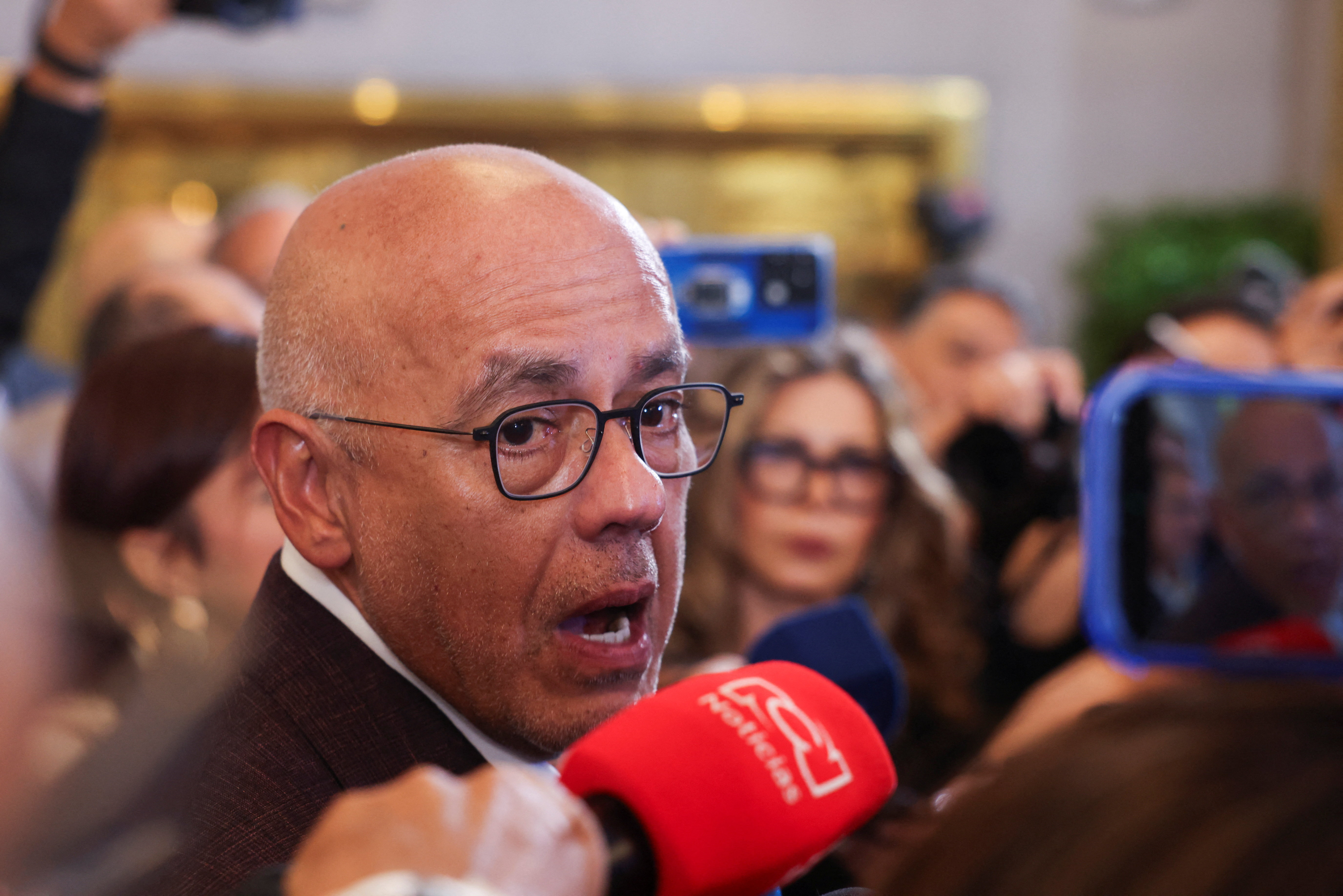 Venezuela's National Assembly President Jorge Rodriguez speaks with the press after signing agreements during the closing day of the second cycle of national dialogue talks, in Caracas, Venezuela, September 25, 2026. REUTERS/Leonardo Fernandez Viloria