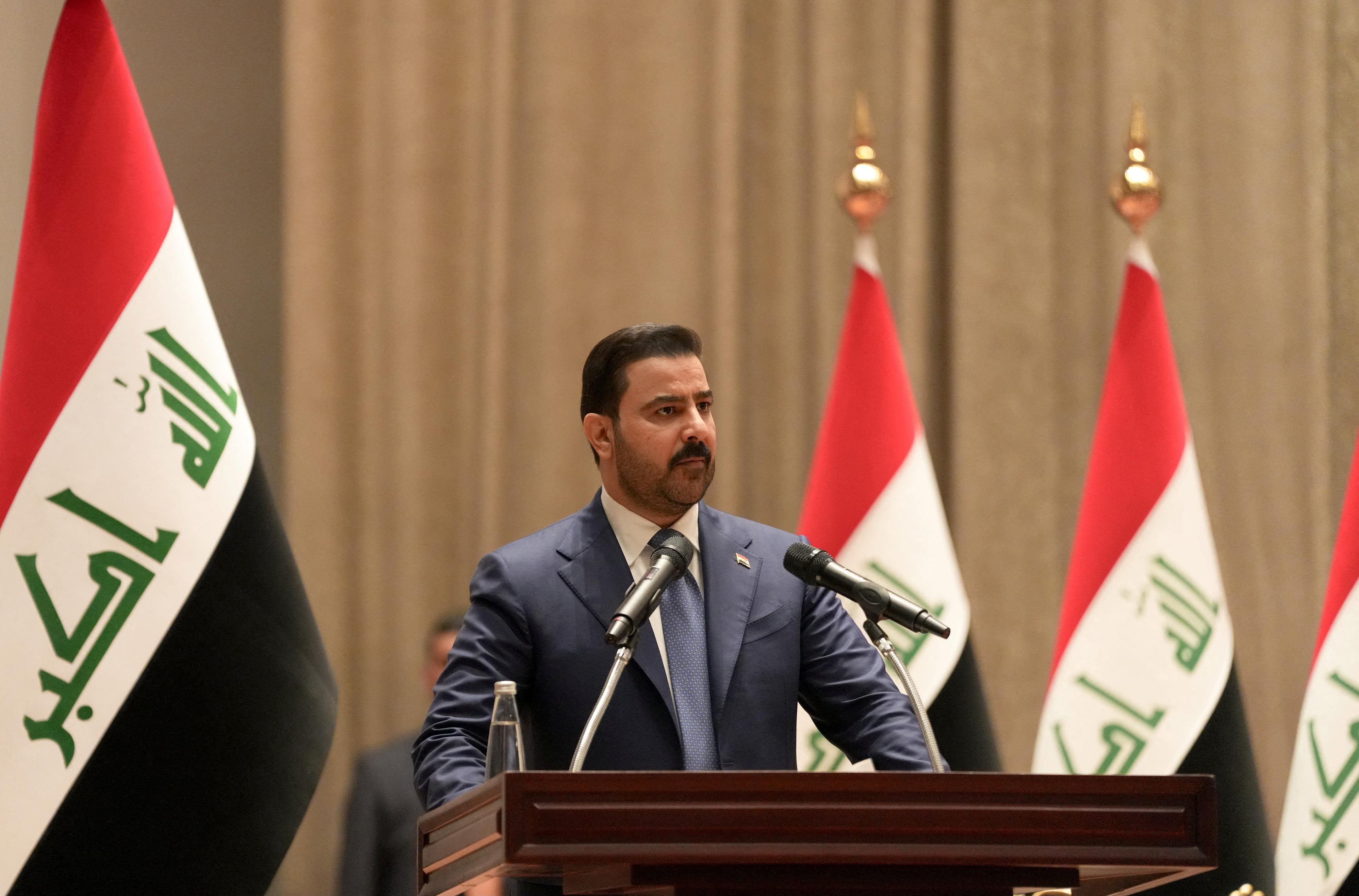 Iraqi Prime Minister Ali al-Zaidi attends a parliamentary session to approve the remaining members of his cabinet, in Baghdad, Iraq, October 15, 2026. Iraqi Prime Minister's Media Office/Handout via REUTERS THIS IMAGE HAS BEEN SUPPLIED BY A THIRD PARTY
