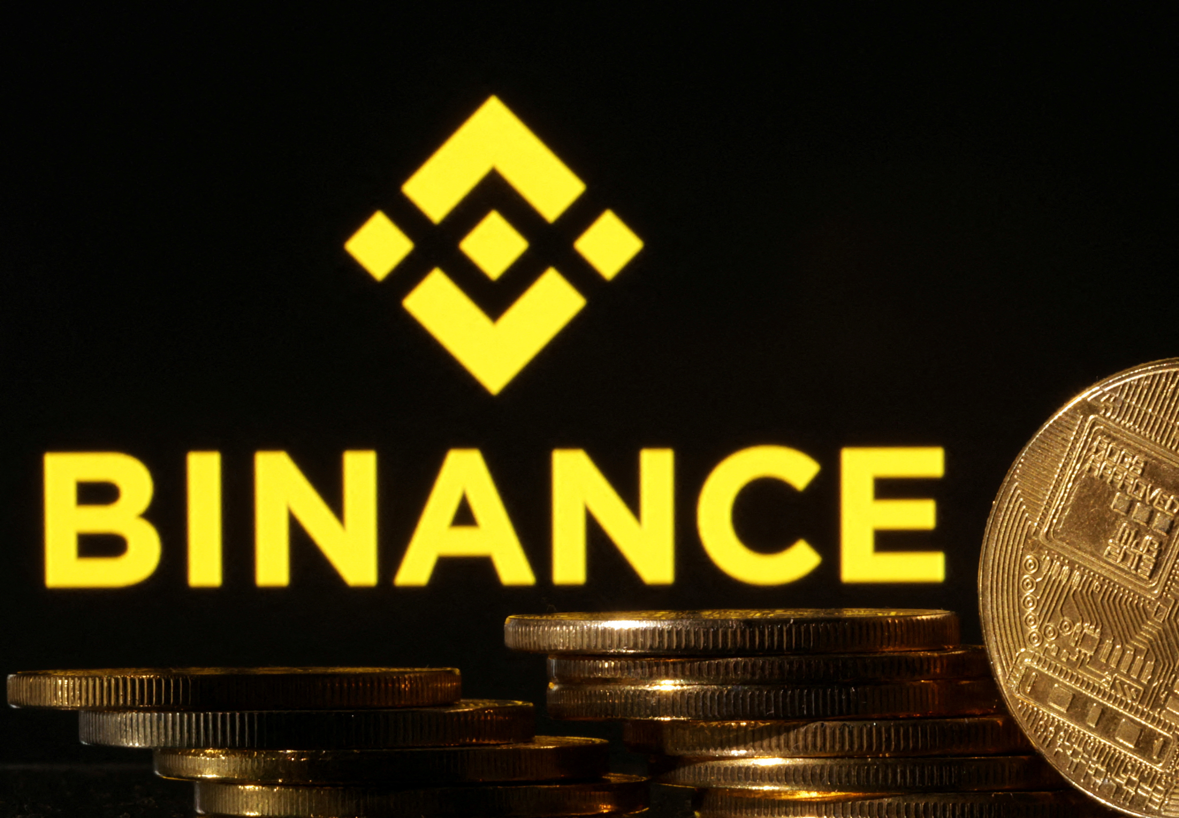FILE PHOTO: Representations of cryptocurrencies are seen in front of displayed Binance logo in this illustration taken November 10, 2022. REUTERS/Dado Ruvic/Illustration/File Photo